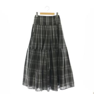 プリーツタックタフタスカート ロング フレア 0 黒 白 グレー /NR OS