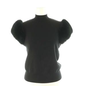 ショートファースリーブニットプルオーバー ニット フェイクファー シルク混 36 黒 ブラック /KO