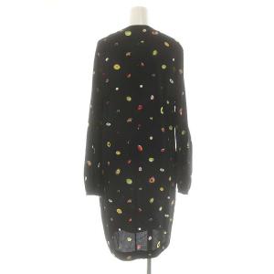 DIANE von FURSTENBERG 総柄 スリットカラーワンピース 膝丈 長袖 XS 黒