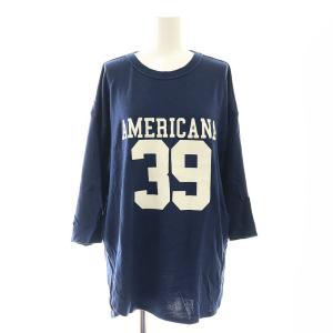 Football T-shir ニット カットソー Tシャツ プリント 紺 白