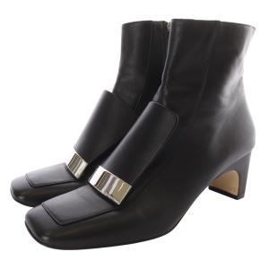 Sergio Rossi SR1 スクエアトゥ ショートブーツ 38.5 ブラック A78930