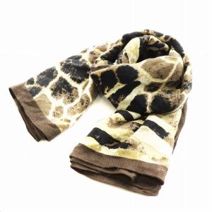 大判スカーフ ストール レオパード ヒョウ柄 ウール シルク混 絹 ベージュ 黒 ブラック /AN20