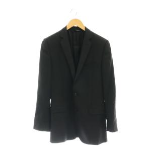 ウールストライプ2Bテーラードジャケット ブレザー シングル センターベント 44 黒 ブラック /YQ