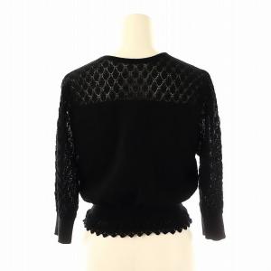 ANAYI 24SS レーシー切替プルオーバー ニット 七分袖 クロップド 38 ブラック