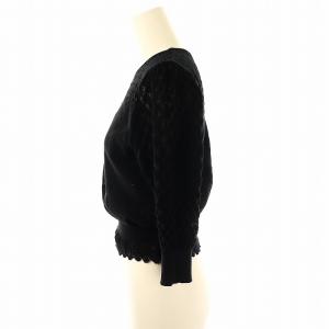 ANAYI 24SS レーシー切替プルオーバー ニット 七分袖 クロップド 38 ブラック