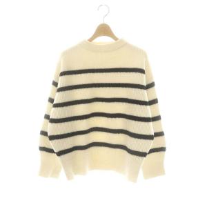 ハイネックボーダーニット セーター 長袖 プルオーバー ウール F アイボリー 黒 ブラック /YQ OS