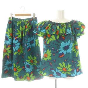 diffusion femme セットアップ フリルカットソー フレアスカート M L 緑 マルチカラー