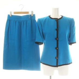 セットアップ ノーカラージャケット タイトスカート M L 水色 黒 /MI OS