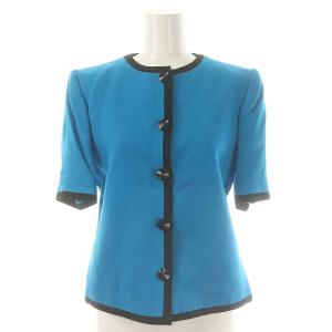 YVES SAINT LAURENT セットアップ ノーカラージャケット タイトスカート M L 水色 黒 /MI OS