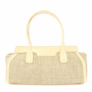 TOD'S ハンドバッグ キャンバス エナメル チャーム付き ベージュ アイボリー