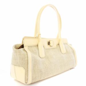 TOD'S ハンドバッグ キャンバス エナメル チャーム付き ベージュ アイボリー