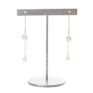 VENDOME AOYAMA パール ダブルキャッチ チェーンピアス K10 YG イエローゴールド