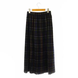 Le glazik チェックスカート プリーツ ロング ウール混 36 紺 ネイビー /KO OS