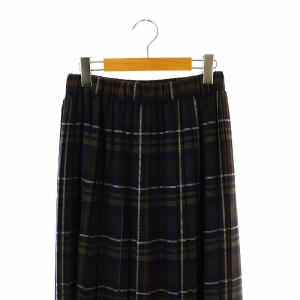 Le glazik チェックスカート プリーツ ロング ウール混 36 紺 ネイビー /KO OS