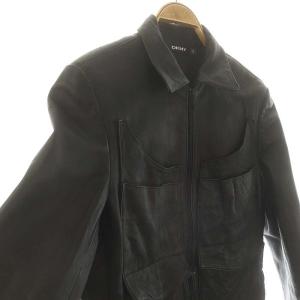 DKNY ラムレザージャケット 革ジャン フロントポケット 12 黒 ブラック /KO OS SH
