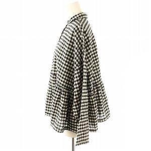 nest Robe 24AW ギンガムチェックギャザーブラウス シャツ 長袖 F ブラック ホワイト