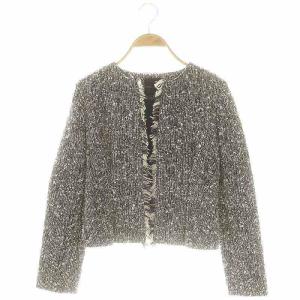 ノーカラー フリンジ ツイードジャケット 36 ブラック オフホワイト /ES OS