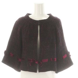 M'S GRACY セットアップ ツイード リボンジャケット 七分袖 プリーツスカート ミニ 38 ブラック マルチカラー