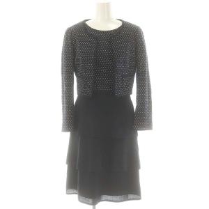 セットアップ ドット ノーカラージャケット ティアードワンピース 七分袖 36 ネイビー ホワイト /DO