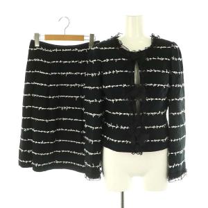 セットアップ ツイード リボン ジャケット スカート 膝丈 36 黒 /HK OS