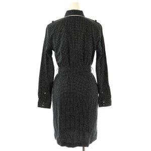 Brooks Brothers ドット ベルト付き ワンピース 膝丈 長袖 2 ブラック ホワイト