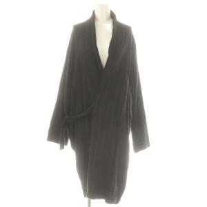 リネン コットン混 ストライプ ガウン コート アウター ロング 36 黒 /NR OS