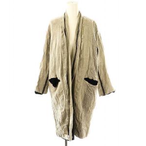 リネン混 ストライプ ガウンコート スプリングコート 36 グレー ブラック /ES OS