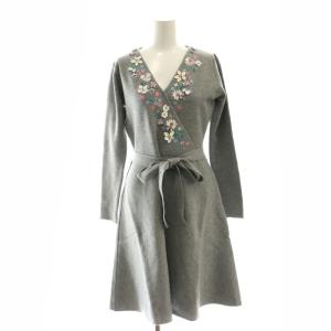 Flower Motif Cache-coeur Knit Onepiece ワンピース ビジュー カシュクール