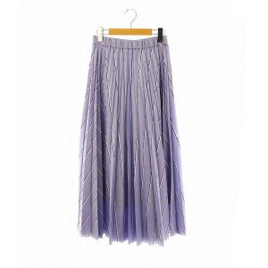 C/P ブロードプリーツ スカート ロング マキシ ストライプ柄 38 ライトブルー