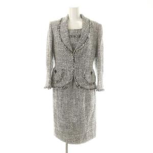 セットアップ ジャケット ワンピース ツイード 9 黒 ブラック 白 ホワイト /KO OS