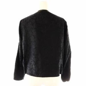 Drawer リネン混ライダースジャケット ジップアップ 総柄 ブラック