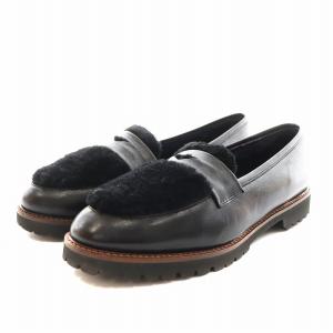 ローファー ファー レザー 38 黒 ブラック JESSY458 /AN12 OF