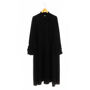 Satin Band Collar Dress シャツワンピース ロング 長袖 00 ブラック