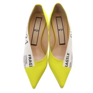 N°21 パンプス ロゴ ピンヒール ポインテッドトゥ 37 黄色 イエロー