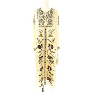 23AW キカフラワーロングワンピース 刺繍 長袖 36 キナリ