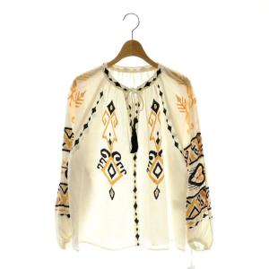 23SS キカカフタントップ ブラウス 刺繍 長袖 36 ホワイト /DF OS