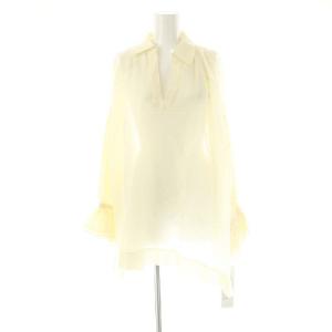 23SS オーバーサイズシャツ ブラウス 長袖 シルク混 36 クリームイエロー