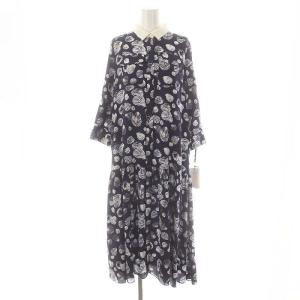 23SS シェルモチーフシャツワンピース ロング 七分袖 36 紺