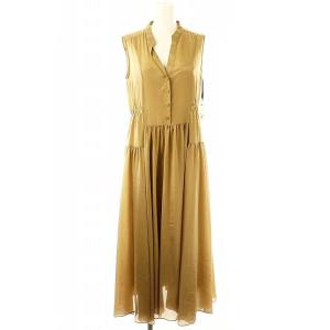 23AW サイドギャザロングワンピース フレア ノースリーブ インナー付き 36 モカ