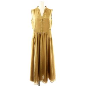 23AW サイドギャザロングワンピース フレア ノースリーブ インナー付き 36 モカ /YQ OS