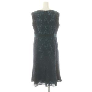 GRACE CONTINENTAL 配色レースフレアワンピース ひざ丈 ノースリーブ 38 グリーン ネイビー