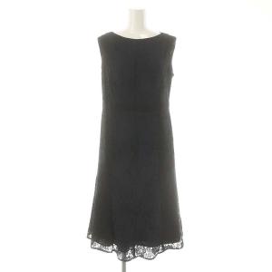 配色レースフレアワンピース ひざ丈 ノースリーブ 38 ブラック ネイビー  /DF OS