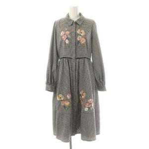 オータムフラワーシャツワンピース ロング 0 ブラック ホワイト マルチカラー