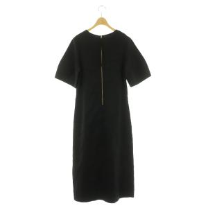 IENA 23SS リネンナイロンフォルムワンピース ロング 半袖 ストレッチ 36 ブラック /MY OS