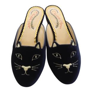 CHARLOTTE OLYMPIA ベロア ミュール サンダル 34 22cm 紺 ネイビー /SR5