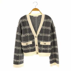 ツイードニットカーディガン Vネック 長袖 XS ブラック ホワイト 42724 /DF OS