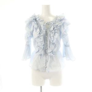 24SS デコルテスリットフリルブラウス 七分袖 F ライトブルー /DO OS
