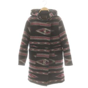 ウール ダッフルコート アウター 総柄 S ブラック マルチカラー /DF OS
