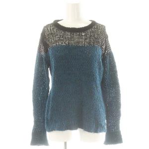 バイカラーローゲージニット セーター 長袖 F ブルー ブラック