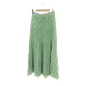 コットンリブニットロングスカート フレア XS 緑 白 /MI OS